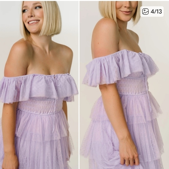 Baltic Born Valora Swiss Dot Tulle Elegant Lavender Maxi Dress Small S - Picture 2 of 8